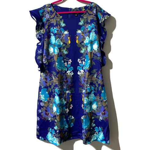 VETEMENTS Abito subacqueo Marc Bouwer blu floreale ginocchio taglia 2X spalle arricciate senza maniche