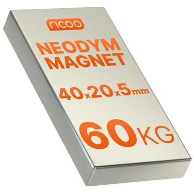 10 pezzi MAGNETE AL NEODIMIO 40x20x5 mm magnete permanente 60 kg RC modellismo officina garage - Immagine 1 di 3
