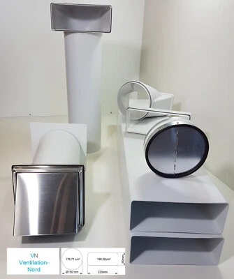 Mauerkasten Ø150 Edelstahl Rückstauklappe Set S5 Flachkanal 220x90 Abluft - Bild 1 von 4