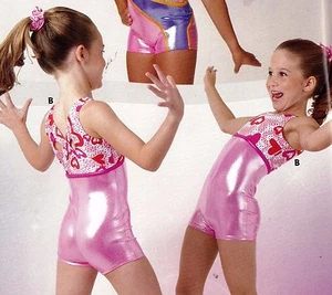  FOIL Shorty unitard Pink Valentines Hearts Girls Sizes Acro Gymnastics Foil NWT - Picture 1 of 7