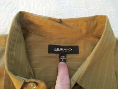 Camisa de Murano para hombre L marrón/dorado a rayas manga larga con botones Foto 1 de 4