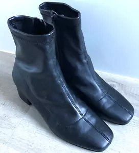 NEXT Black Forever Comfort Ankle Sock Boots Womens UK Size 6 Wide Faux Leather - Picture 1 of 8