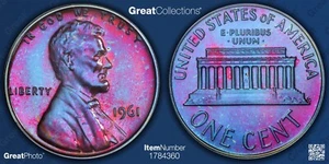 1961 TONED Lincoln Memorial Cent Proof PCGS PR66RB PF 66 RB Toning Coin 1C - Picture 1 of 5