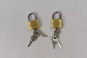 Mini Brass Padlock Lock Madol 20mm Tiny Zipper Box Luggage w/ 3 Keys - Lot of 2 - Picture 1 of 6