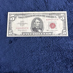 1963 $5 Dollar Bill Red Seal Legal Tender Old US Paper Money Note Very Nice VF+ - Picture 1 of 2