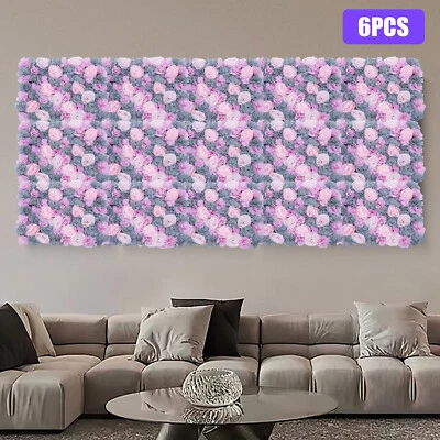 Telón de fondo de flores de pared artificial de 24x16 pulgadas 3D seda hortensia rosa panel floral Foto 1 de 4