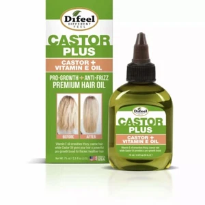 Difeel Castor Plus Vitamin E - Pro-Growth+Anti-Frizz Hair Oil 2.5oz - Picture 1 of 15