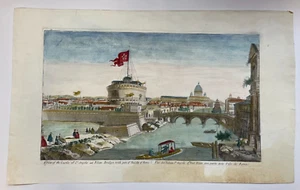 ROMA CASTLE OF ST ANGELO ITALY c. 1780 LARGE ANTIQUE OPTICAL VIEW 18TH CENTURY - Picture 1 of 3