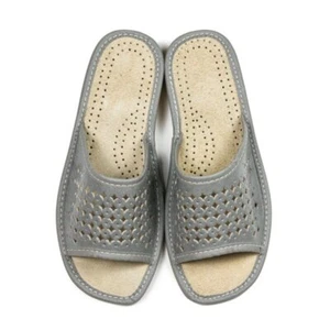 Womens Ladies Slider Slippers Sandals Home Shoes Leather Grey Kapcie ALL SIZES - Picture 1 of 12