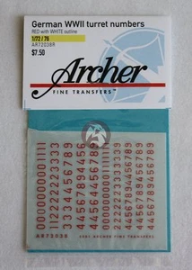 Números de torreta delineados Archer 1/72 alemán de la Segunda Guerra Mundial (contorno rojo/blanco) AR72038R - Imagen 1 de 1