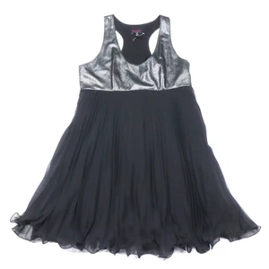 Patricia Field Size 6 Black Silver Shimmer Silk Pleated Cocktail Dress Stylish - Picture 1 of 16