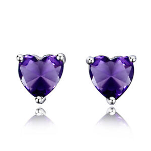 Fashion Silver Purple Heart-Shaped Pendant Earring Party Jewelry Gift