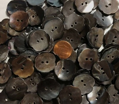 6 PCS ONLY Thick Dark Brown Flower Shaped Mussel Shell Buttons 22.5mm 7/8" 11682 - Image 1 of 4