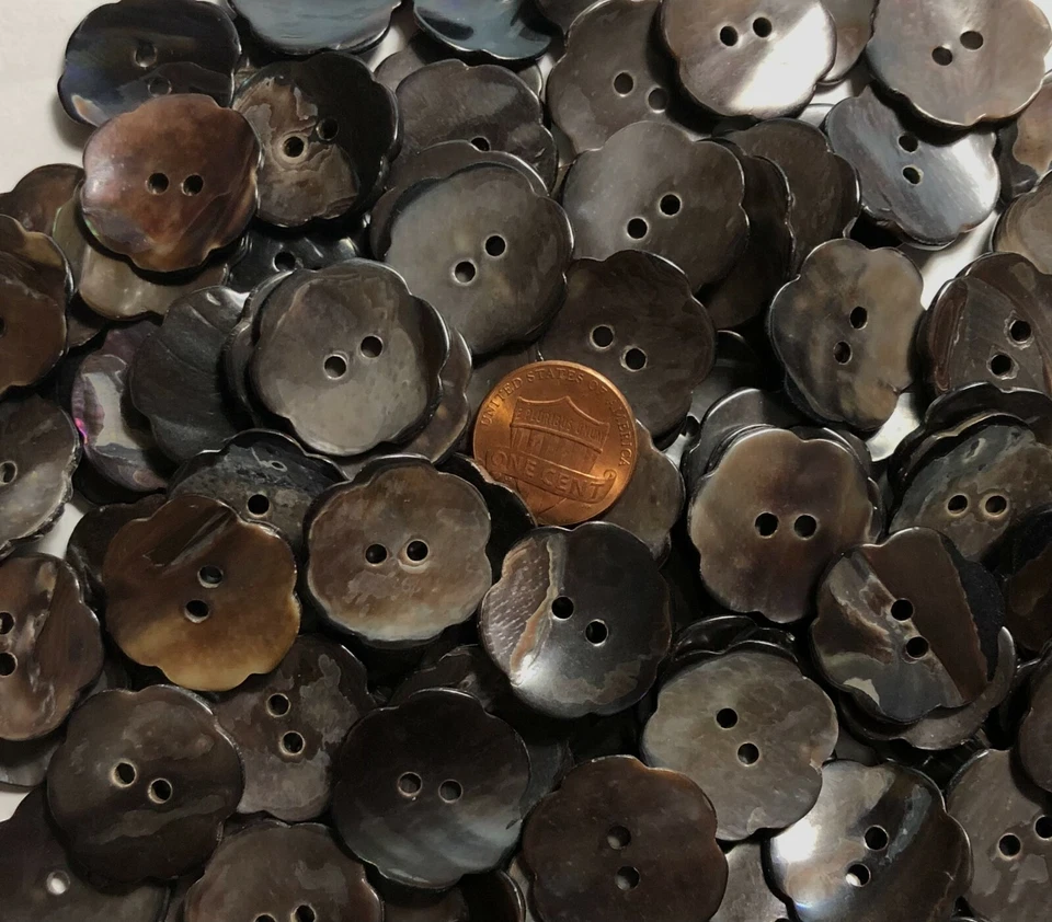 6 PCS ONLY Thick Dark Brown Flower Shaped Mussel Shell Buttons 22.5mm 7/8" 11682 - Image 1 of 4