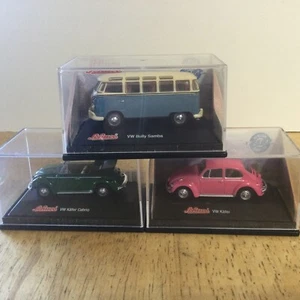 Schuco Junior Line 1/72 Scale VW Bus, Green Kafer Cabrio, Pink Kafer ~ Lot Of 3 - Picture 1 of 16