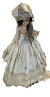 Élégante robe victorienne en dentelle poupée porcelaine cheveux noirs/yeux bruns avec support #129