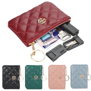 Women Small Wallet Change Bag Pouch with Keychain Mini Leather Coin Purse Gift - Picture 1 of 15