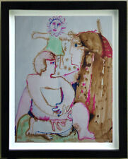 Drawing Gouache Nadine Boeri Vefour - Mere And Child - Signed