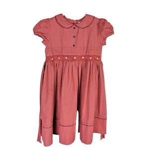 Vintage Sarah Louise England RED Smocked Cotton Floral Print Dress Girl’s Size 4 - Picture 1 of 8