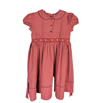 Vintage Sarah Louise England RED Smocked Cotton Floral Print Dress Girl’s Size 4 - Image 1 of 4