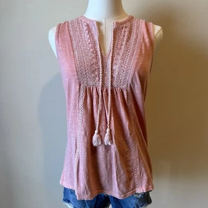 Canotta donna Lucky Brand rosa con nappe XS - Foto 1 di 5