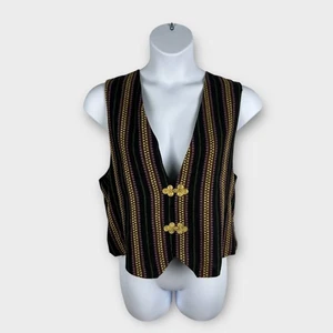Vintage handmade striped tapestry toggle velvet colorful black vest XL Cosplay - Picture 1 of 9