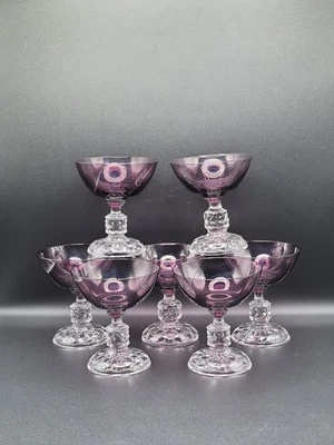 Set of 7 Fostoria American Lady amethyst purple champagne glasses tall, sherbet - Imagem 1 de 4