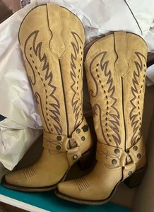 Junk Gypsy by Lane Cowboy Boots 7M The Vagabond Beige Snip Toe Harness NIB - Picture 1 of 11