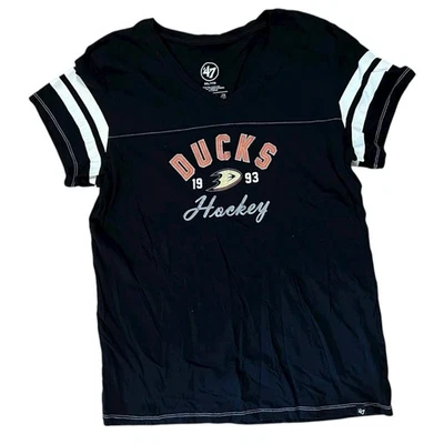 Camisa de hockey Anaheim Mighty Ducks para mujer XXL manga corta cuello en V NHL '47 negra Foto 1 de 3