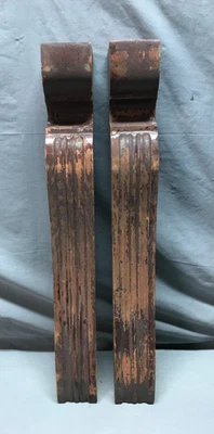 ONE Pair Antique Wood Interior Fluted Corbel Brackets Dark Varnish VTG 1568-25B - Image 1 of 4