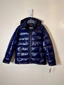 Michael Kors insulated quilted hooded men’s puffer jacket shiny navy NWT size M - Picture 1 of 10
