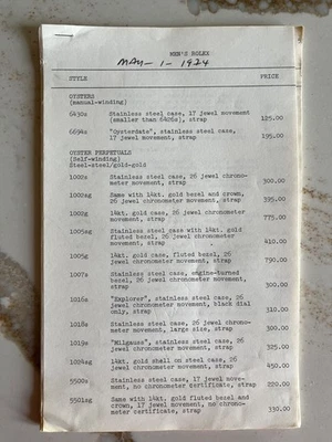 RARO Original Auténtico Rolex/Tudor Hombre/Mujer Lista de Precios de Rolex AD 1974 Foto 1 de 4