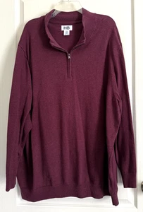 Suéter para hombre HB Harbor Bay 1/4 cremallera cuello en V liso granate algodón 3XL - Imagen 1 de 6