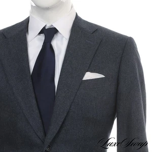 Canali Exclusive Collection 100% Cashmere Blue Flannel Suede Elbow Jacket 54 NR - Picture 1 of 9