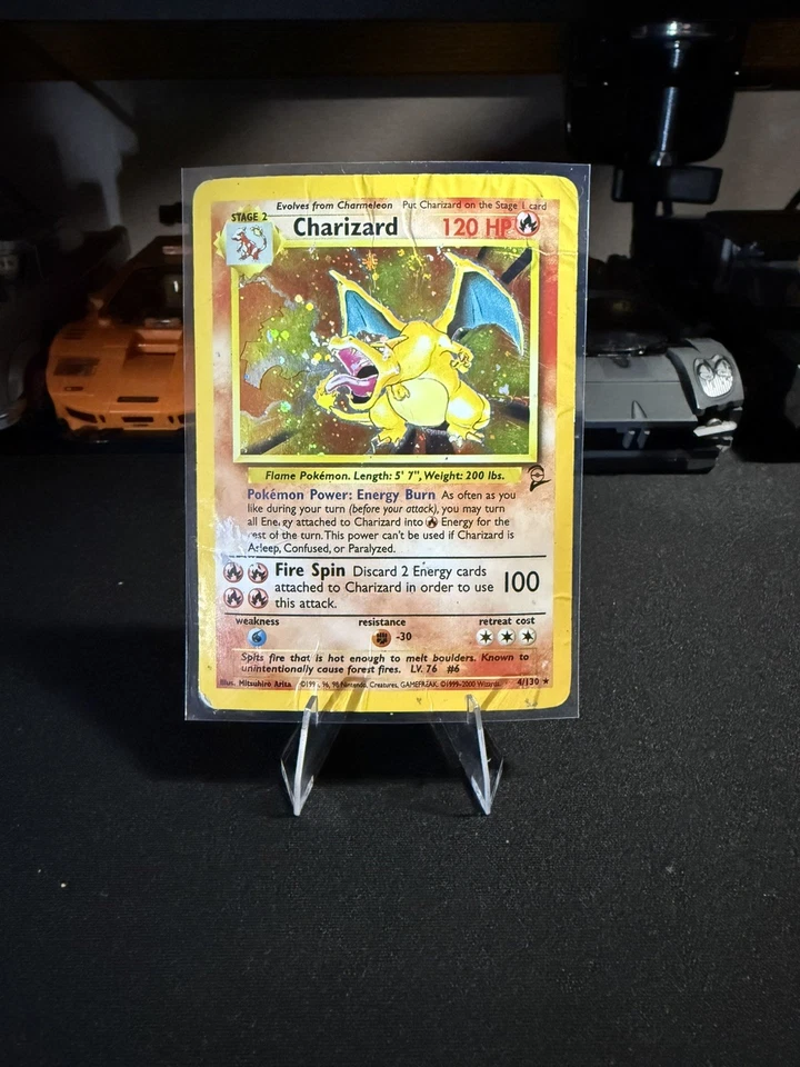 Pokemon TCG English Base Set 2 Charizard 4/130 Holo Rare Damaged with SWIRL  - Image 1 of 3