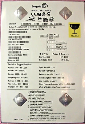 Seagate ST320014A U Series X 5400RPM 20GB 3.5" Internal HDD 9W1021-302 - Image 1 of 2