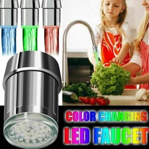 7Color Changing Temperature Sensor LED Lights Glow Stream T4F. Tap Faucet K SP - Picture 1 of 11
