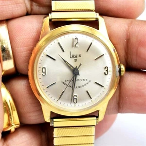 Vintage 1950s LOUIS 21 Jewels Men Watch Shock Protected WR Gold RPG Keeps Time - Picture 1 of 7