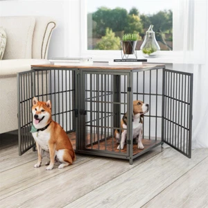 Hundekäfig Metallkäfig Doppel Beistelltisch Hundebox Transportbox für 1-2 Hunde - Bild 1 von 9