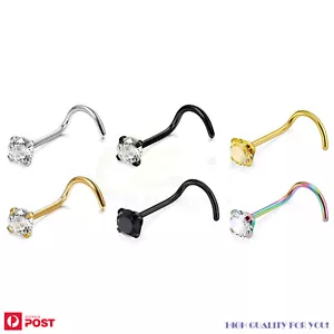 2PCS Nose Ring Stud Zirconia Surgical Steel Pigtail Ear Helix Piercing Jewellery - Picture 1 of 15