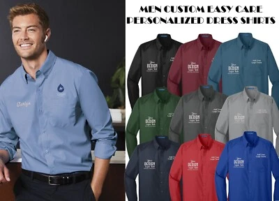 W100 Design Your Own Custom Logo Texts Men Carefree Poplin Dress Shirts - Image 1 of 4