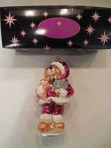 Oso de peluche Christopher Radko en traje de Santa y regalo adorno de vidrio de Navidad y caja - Imagen 1 de 8