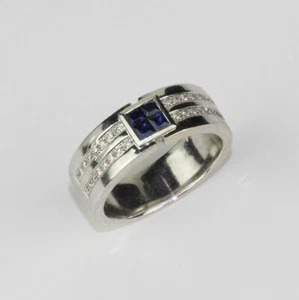 Men's 14k White Gold, Diamond, Lab-Created Sapphire Band Ring Size 11.25 - Picture 1 of 3