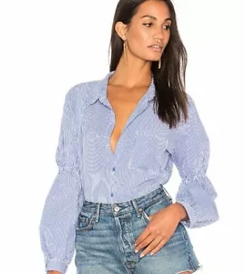 Sanctuary Women's Boyfriend Button-Down Shirt Core Strip Frankie Light Blue $79 - Picture 1 of 3