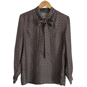 J. McLaughlin Womens Silk Horse Bit Print Blouse Size M Secretary Bow Shirt Work - Picture 1 of 10