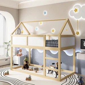 Kinderbett Etagenbett Baumhaus 90*200cm Hochbett Treppe Kiefernrahmen Holzfarbe - Bild 1 von 13
