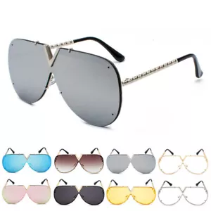 Oversized Square Sunglasses One Piece Vintage Stylish Rimless Glasses Shades - Picture 1 of 20