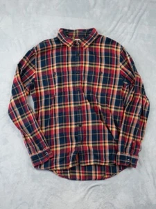 Edwin Labour Shirt Mens Large Burgundy Red 100% Cotton Plaid Check Flannel - Picture 1 of 7