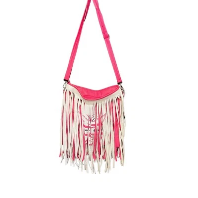 Pink Zebra Purse Handbag Crossbody Purse Fringe Animal Print Pink & White - Image 1 of 4