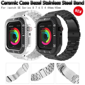 Ceramic Case Bezel Steel Strap Mod Kit For Apple Watch Band Series 87654 44/45mm - Picture 1 of 63